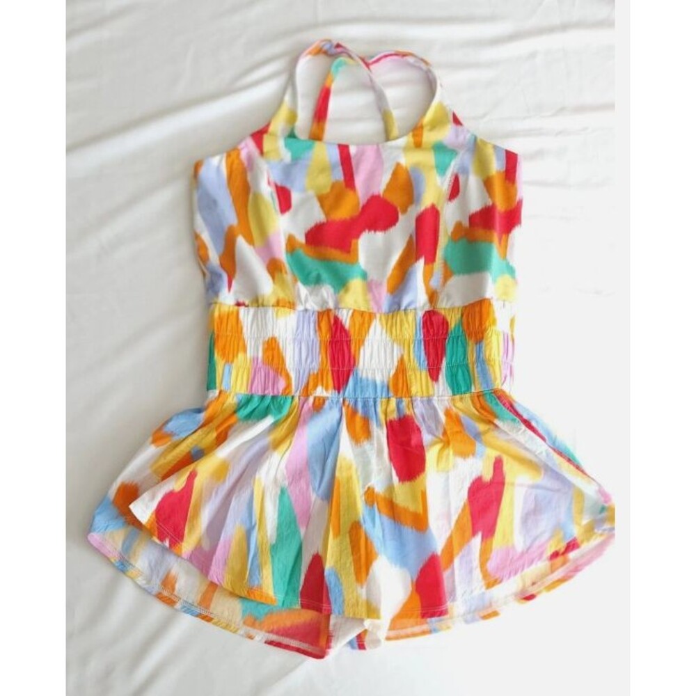 Peach Love California Cross Over Back Sporty Romper Bright Colors - L